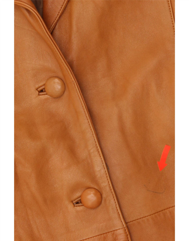 GUY LAROCHE Womens 3/4 Sleeve Leather Jacket UK 14 Medium Brown Vintage Guy Laroche and Second-Hand Guy Laroche from Messina Hembry 