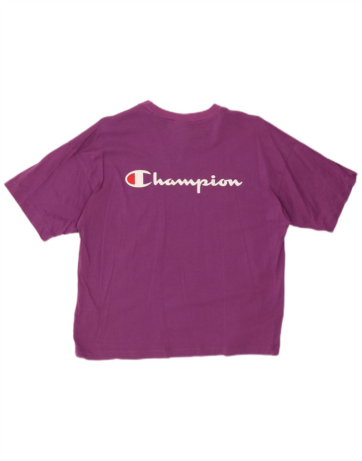 CHAMPION Dame grafisk T-shirt top UK 14 Medium Lilla Bomuld