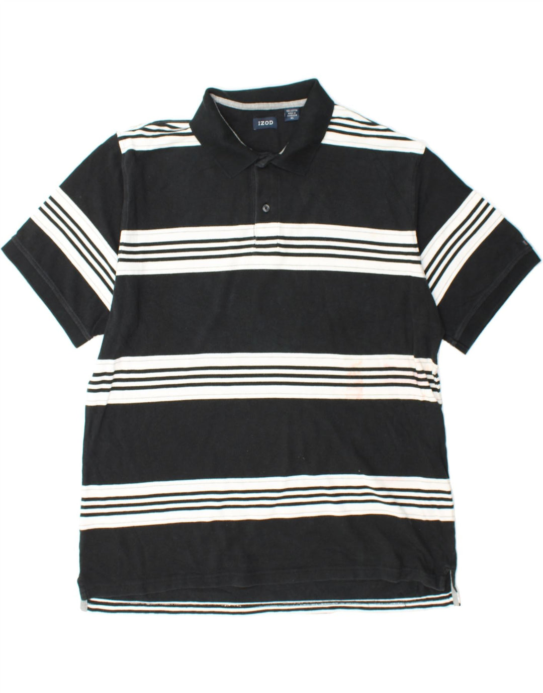 IZOD Mens Polo Shirt XL Black Striped Cotton Vintage Izod and Second-Hand Izod from Messina Hembry 