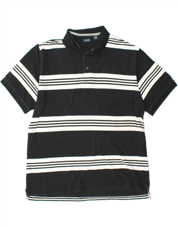 IZOD Mens Polo Shirt XL Black Striped Cotton Vintage Izod and Second-Hand Izod from Messina Hembry 