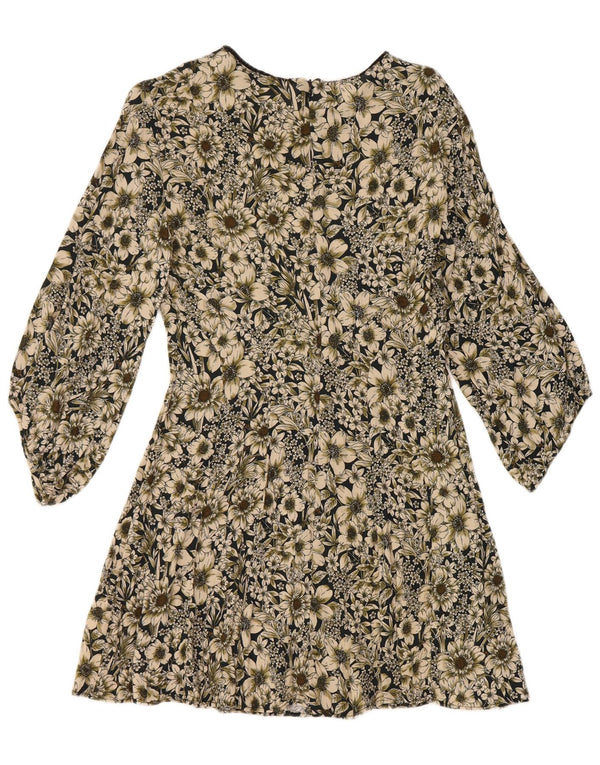 Zara Dame 3/4 Ærmet A-Line Kjole UK 14 Large Multicolored Floral