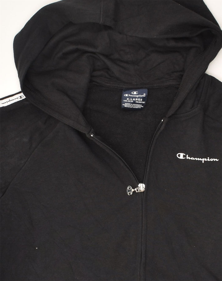 CHAMPION Boys Zip Hoodie Sweater 13-14 Years XL Black Cotton | Vintage Champion | Thrift | Second-Hand Champion | Used Clothing | Messina Hembry 