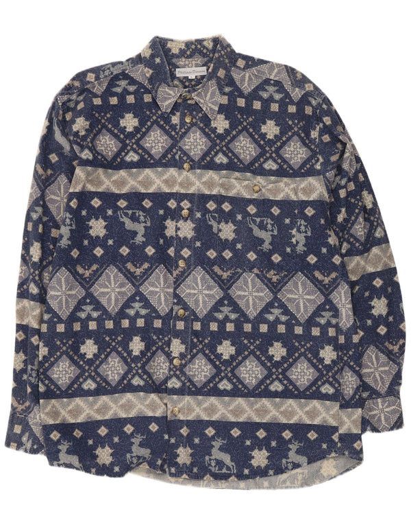Vintage herreskjorte stor marineblå geometrisk