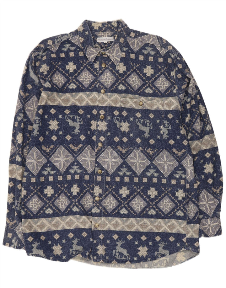Vintage herreskjorte stor marineblå geometrisk