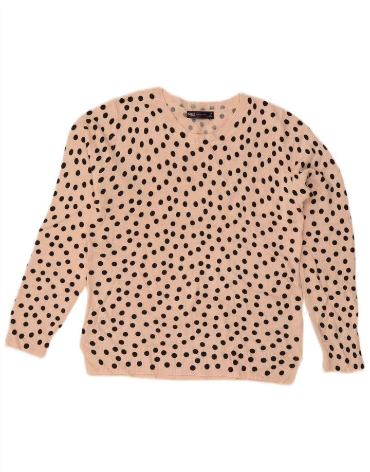 Marks & Spencer Dame Boat Neck Jumper Sweater UK 14 Medium Pink Polka Dot