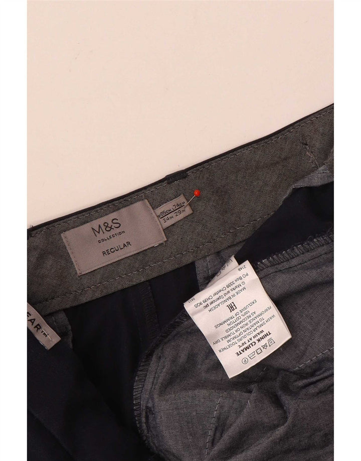 Marks & Spencer Herre Regular Suit Bukser W34 L29 Marineblå Bomuld