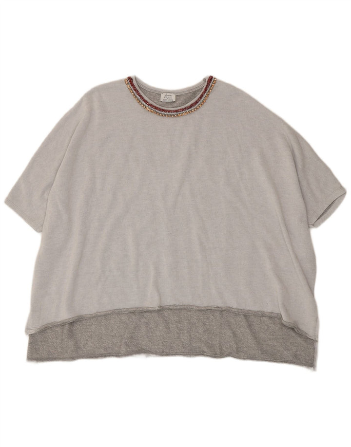 Zara Dame Trafaluc Oversized T-Shirt Top UK 14 Medium Grå Polyester