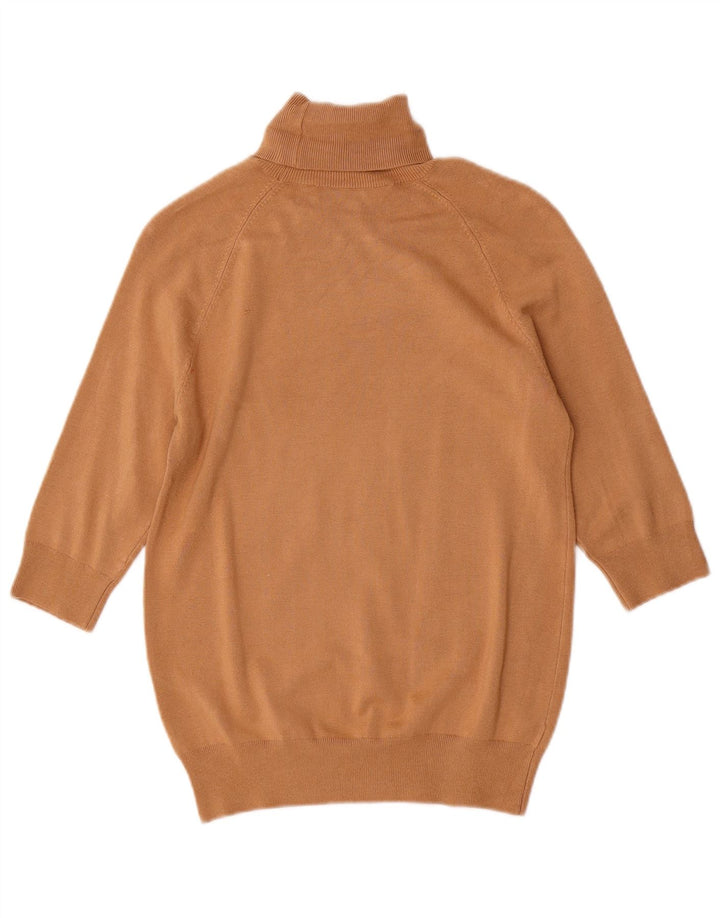 ZARA Dame Longline rullehals sweater UK 12 Medium Brown Viscose