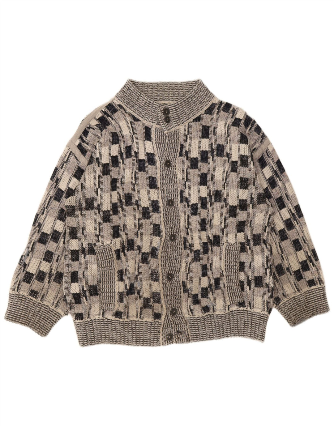 Vintage herre cardigan sweater stor grå ternet