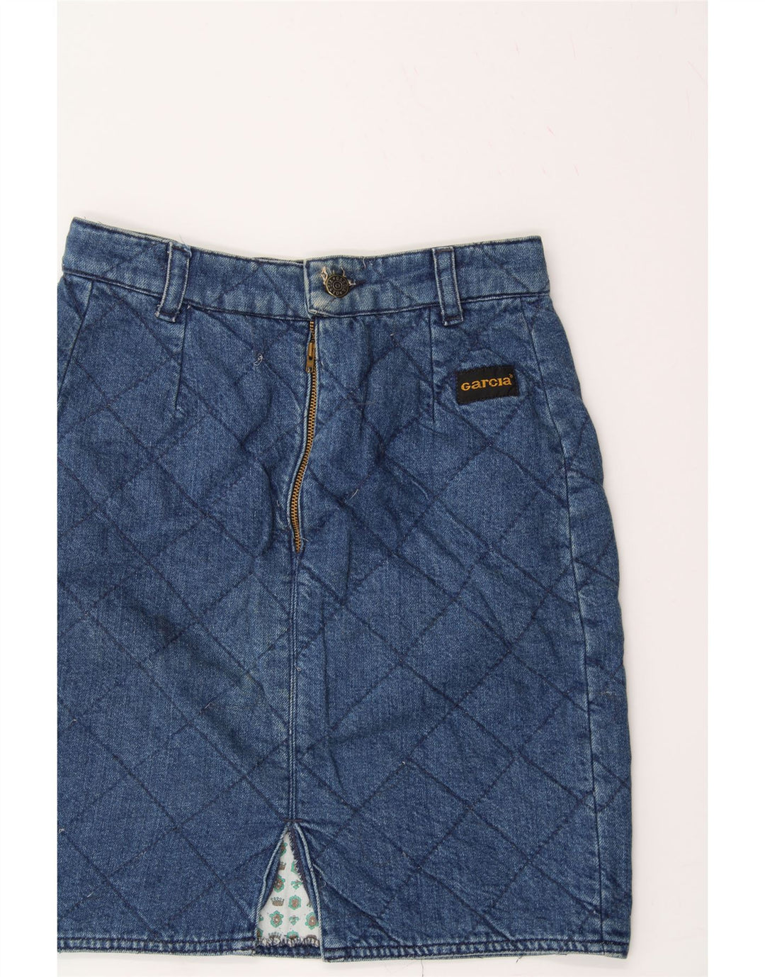 GARCIA Womens Denim Skirt W26 Small Blue Argyle/Diamond Wool Vintage Garcia and Second-Hand Garcia from Messina Hembry 