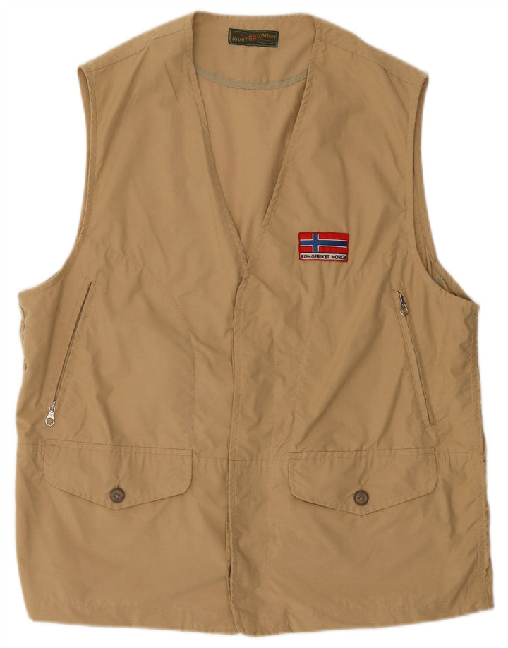 Vintage Herre Utility Gilet IT 40/42 Medium Beige Bomuld