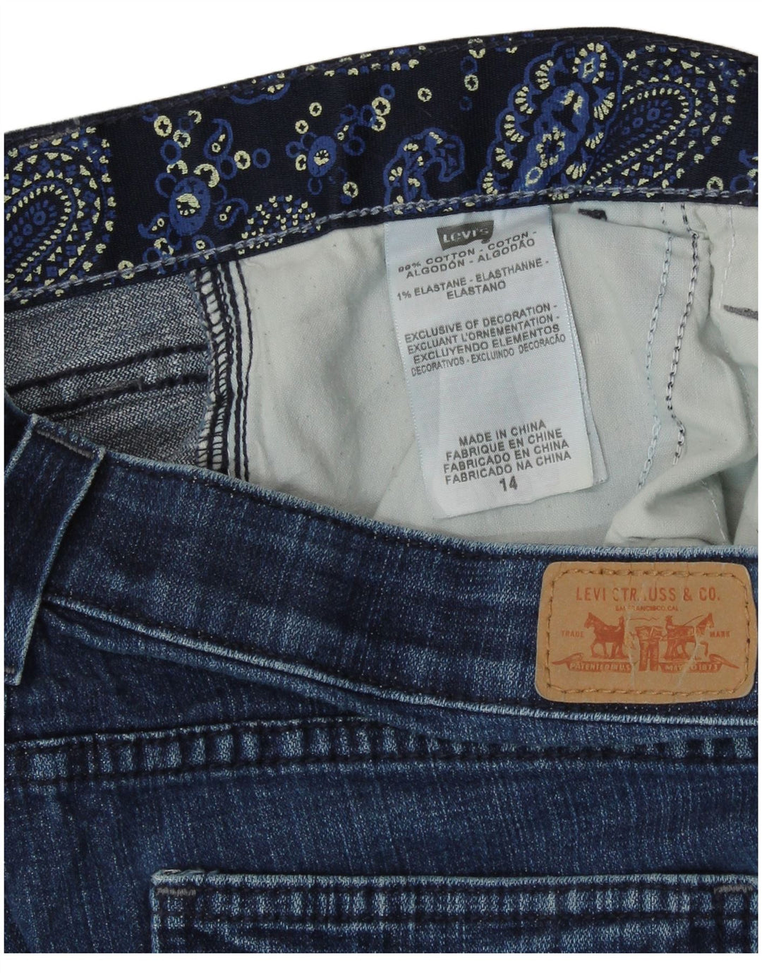 LEVI'S Dame Capri Jeans US 14 XL W36 L20 Blå Bomuld