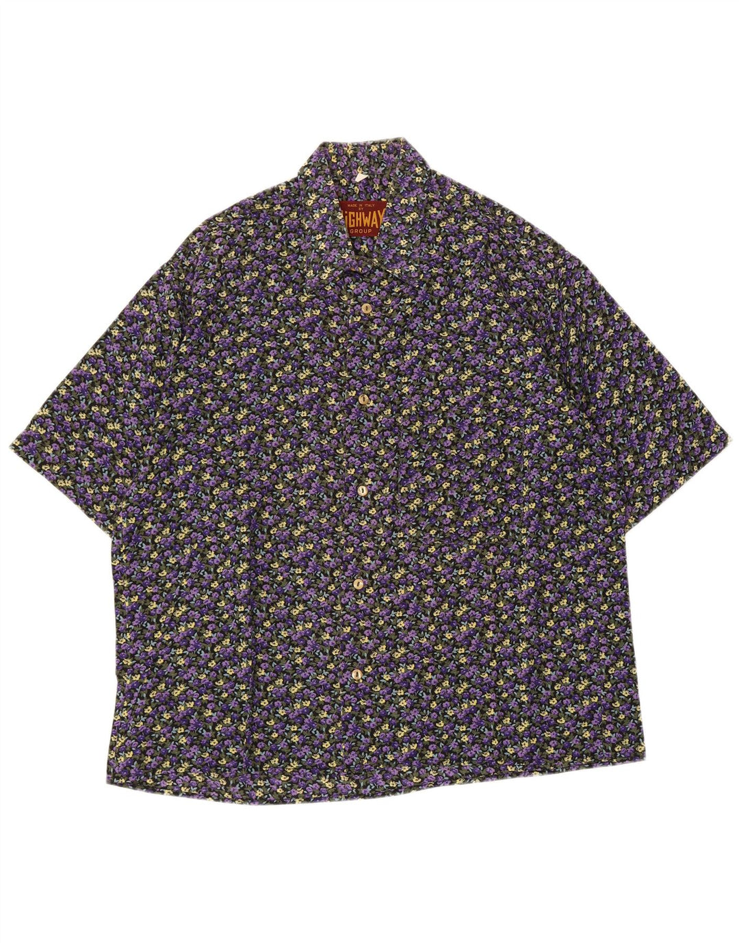Vintage kortærmet herreskjorte medium lilla blomster