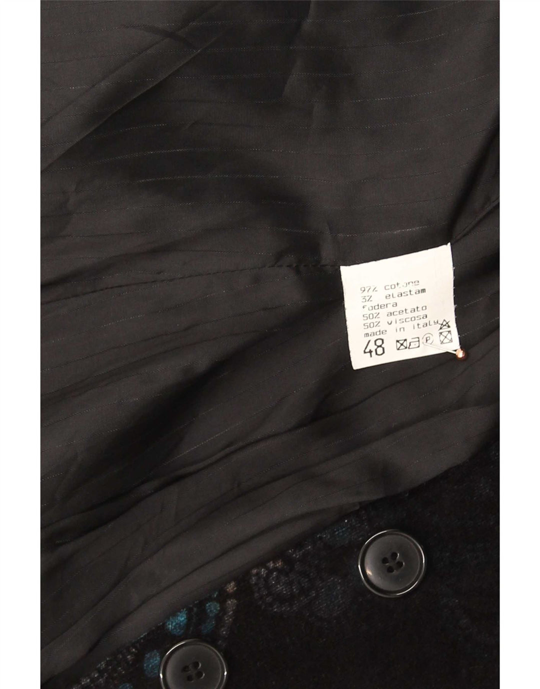 Vintage dame 2-knaps blazerjakke IT 48 XL marineblå Paisley bomuld