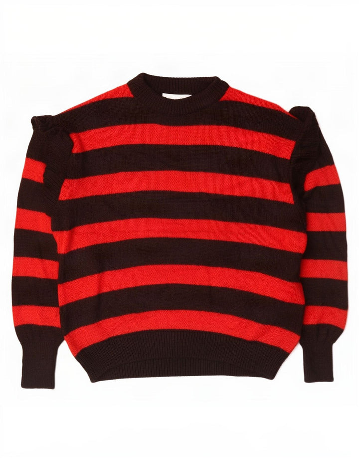 Zara Dame Oversized Boat Neck Jumper Sweater UK 14 Medium Sort Stribet