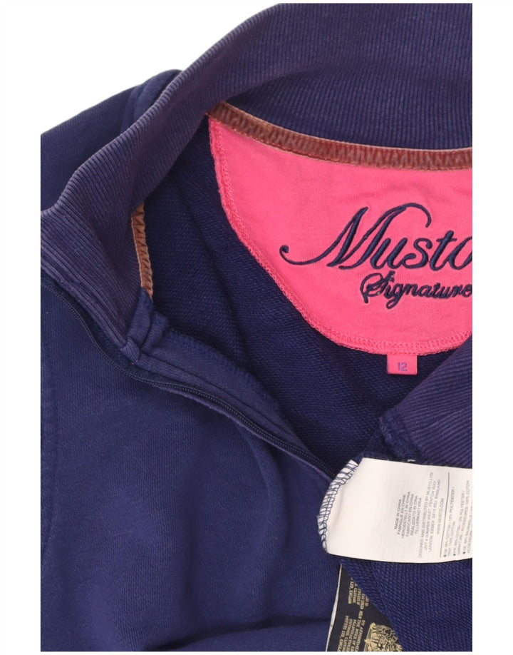 MUSTO Womens Zip Neck Sweatshirt Jumper UK 12 Small  Navy Blue Cotton