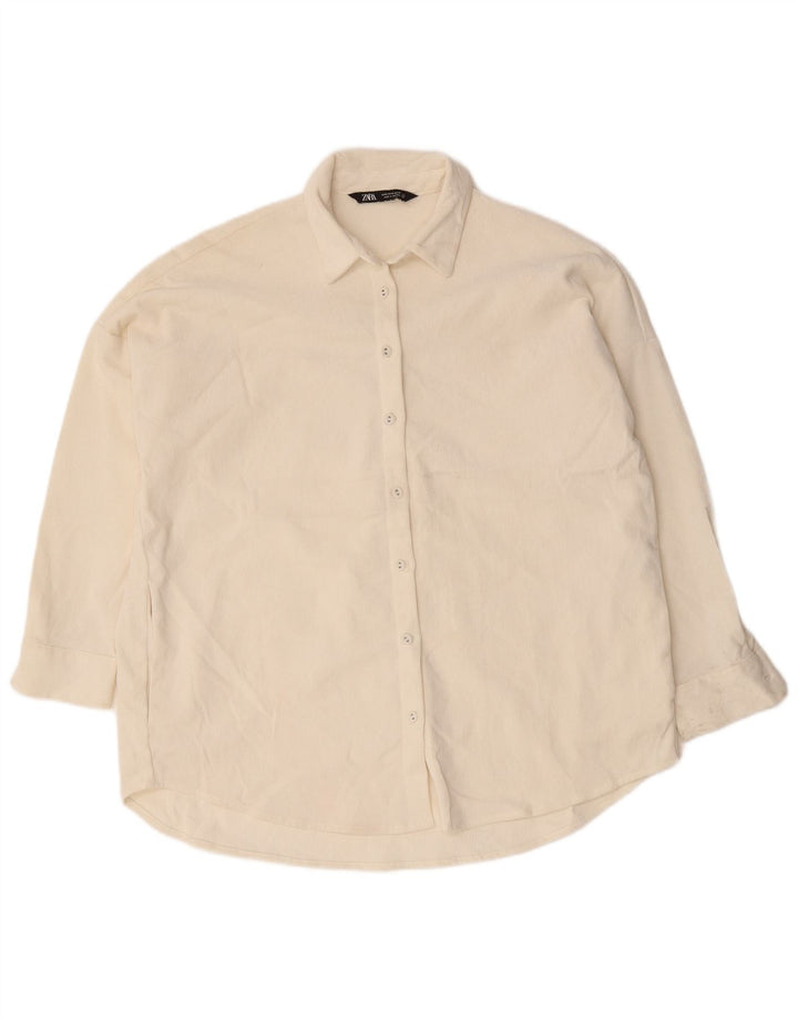 Zara Dame Oversized Corduroy Shirt UK 10 Small White Polyester
