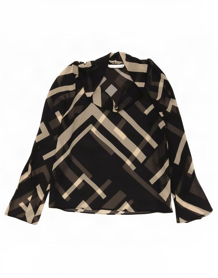 Zara Damebluse Top UK 10 Lille sort geometrisk polyester