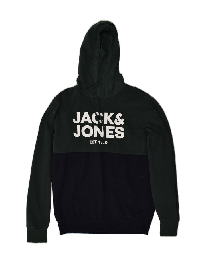 JACK & JONES Mens Graphic Hoodie Jumper Small Black Colourblock Cotton | Vintage Jack & Jones | Thrift | Second-Hand Jack & Jones | Used Clothing | Messina Hembry 