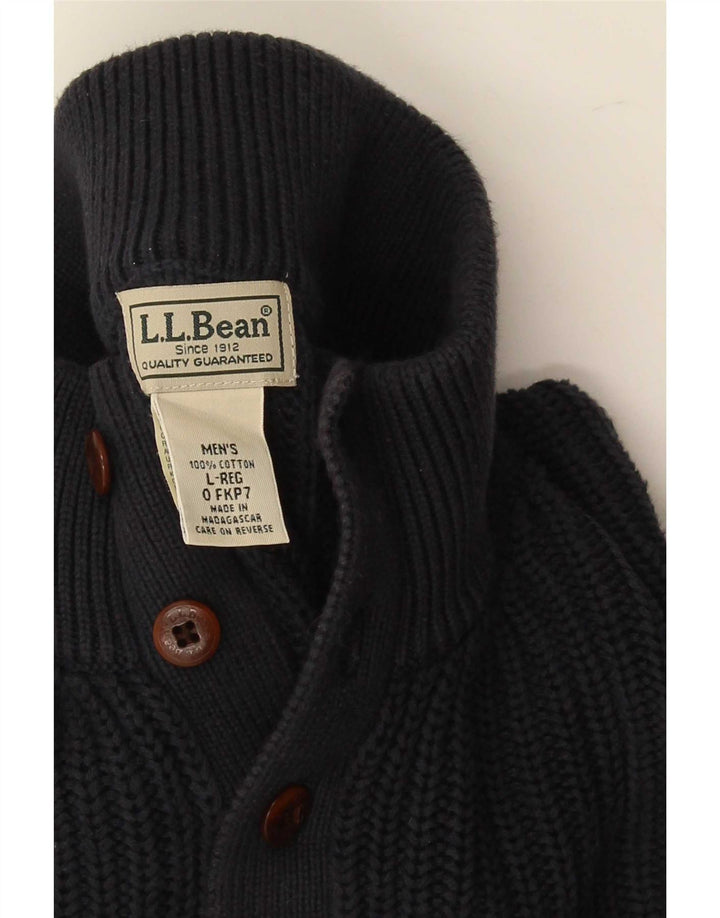 L.L.Bean Herre Button Neck Sweater Stor Marineblå Bomuld