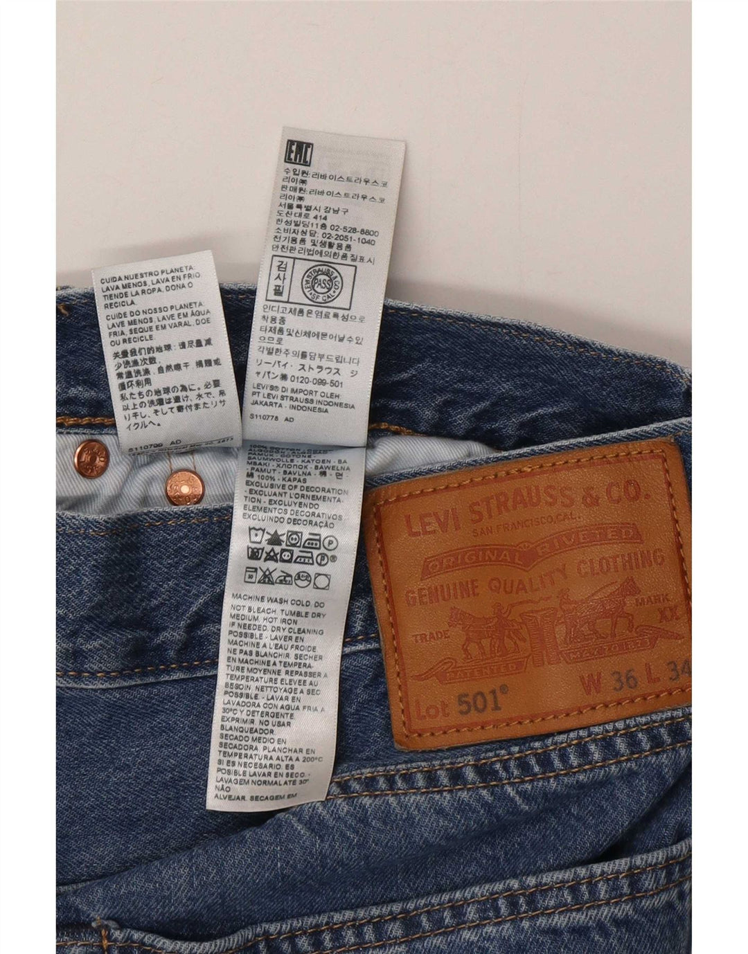 Levi's Herre 501 lige jeans W36 L34 blå bomuld