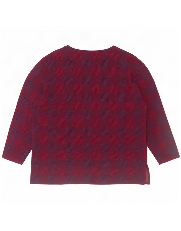 Marks & Spencer Dame Langærmet Bluse Top UK 20 2XL Burgundy Check