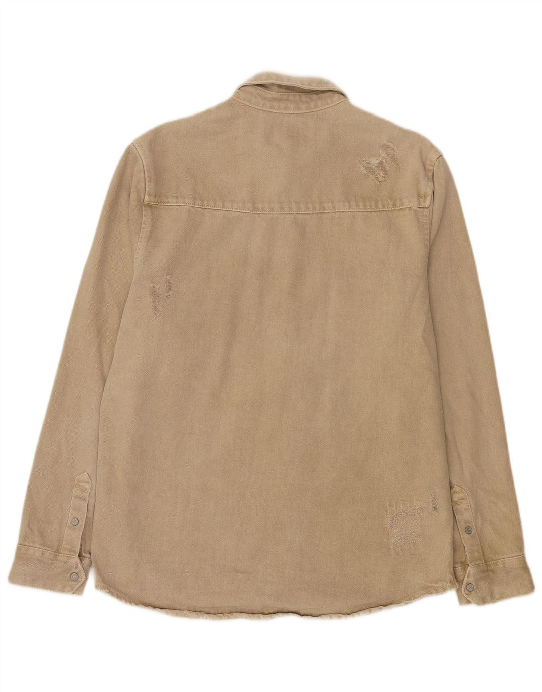 Zara Herre Distressed Relaxed Fit denimskjorte Stor beige bomuld