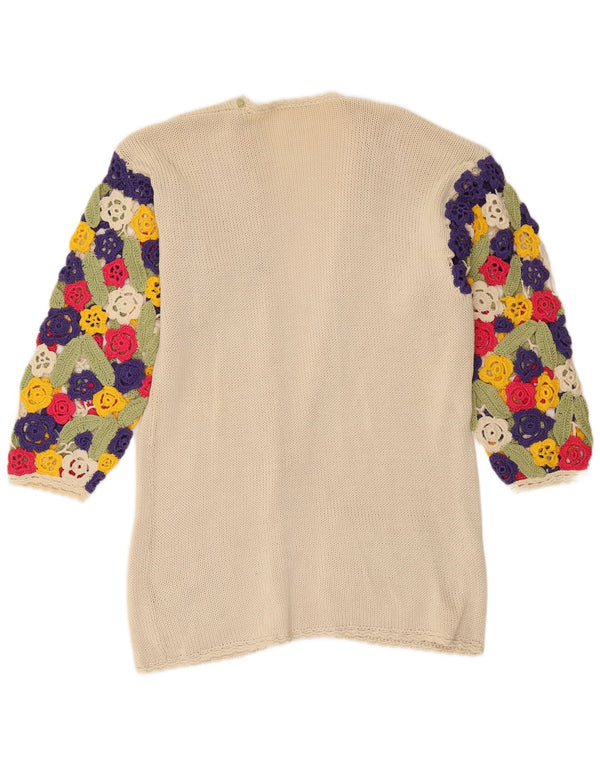 Vintage hæklet cardigan sweater til kvinder UK 16 Large White Floral