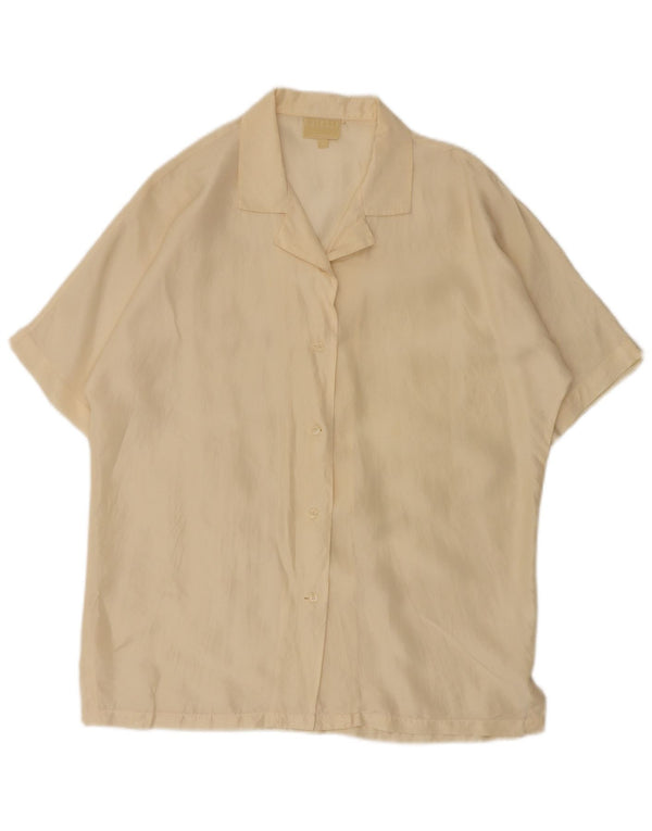 Vintage kvinders kortærmet skjortebluse UK 14 Medium Off White Silke