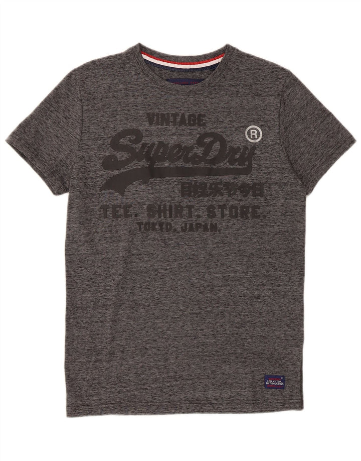 SUPERDRY Grafisk T-shirt top til mænd, lille grå flækket bomuld