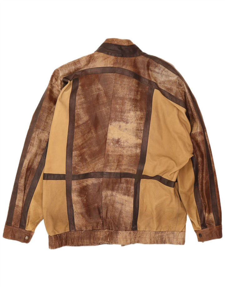 Vintage herre læderjakke UK 44 2XL brun patchwork