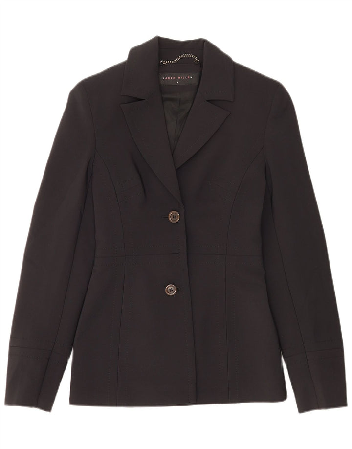 Karen Millen Dame 2 Button Blazer Jacket UK 8 Small Black Polyamide