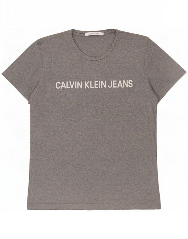 Calvin Klein Jeans Herre grafisk T-shirt Top Stor grå Flecked Bomuld