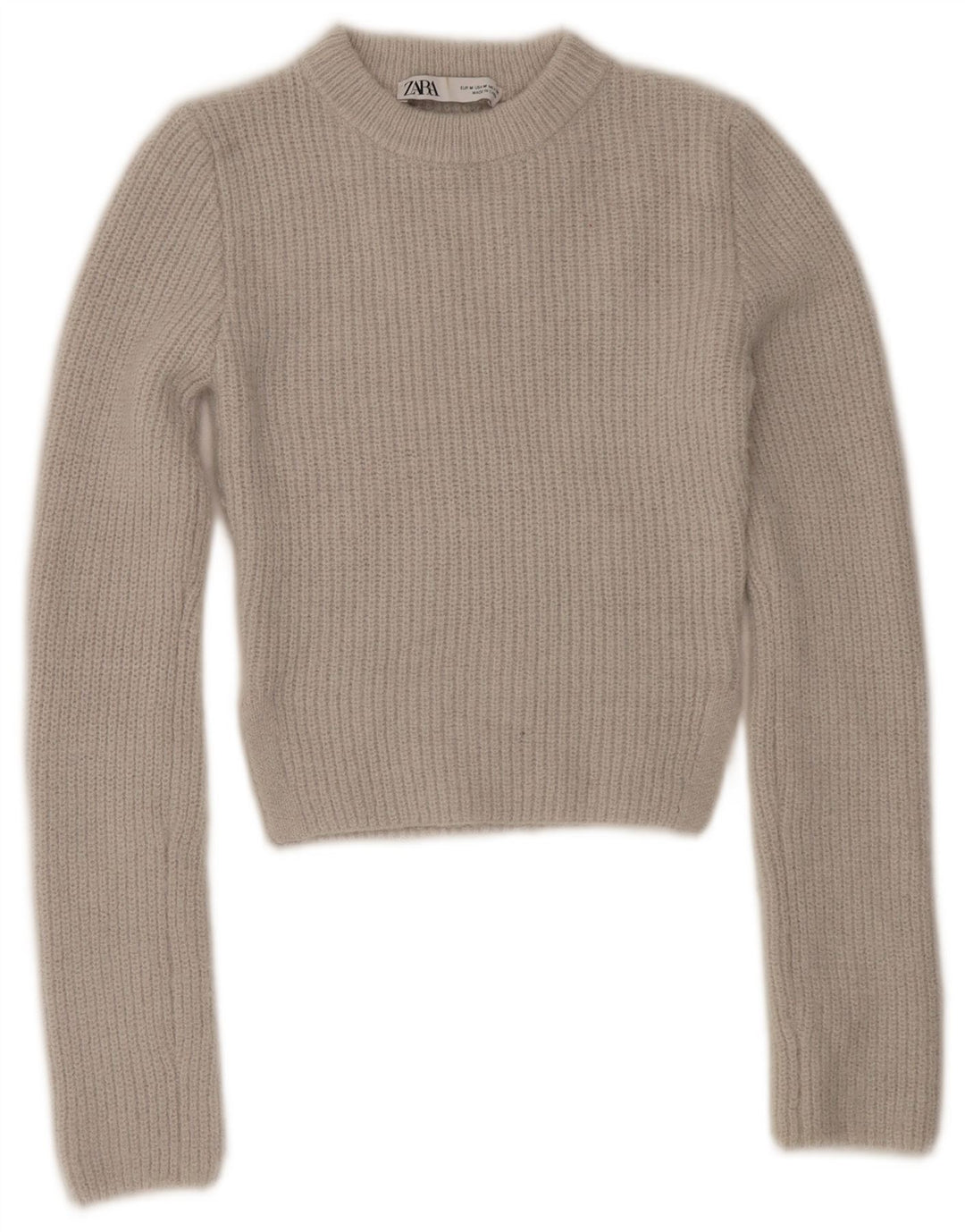 Zara Womens Crop Crew Neck Jumper Sweater UK 12 Medium Grey Polyester