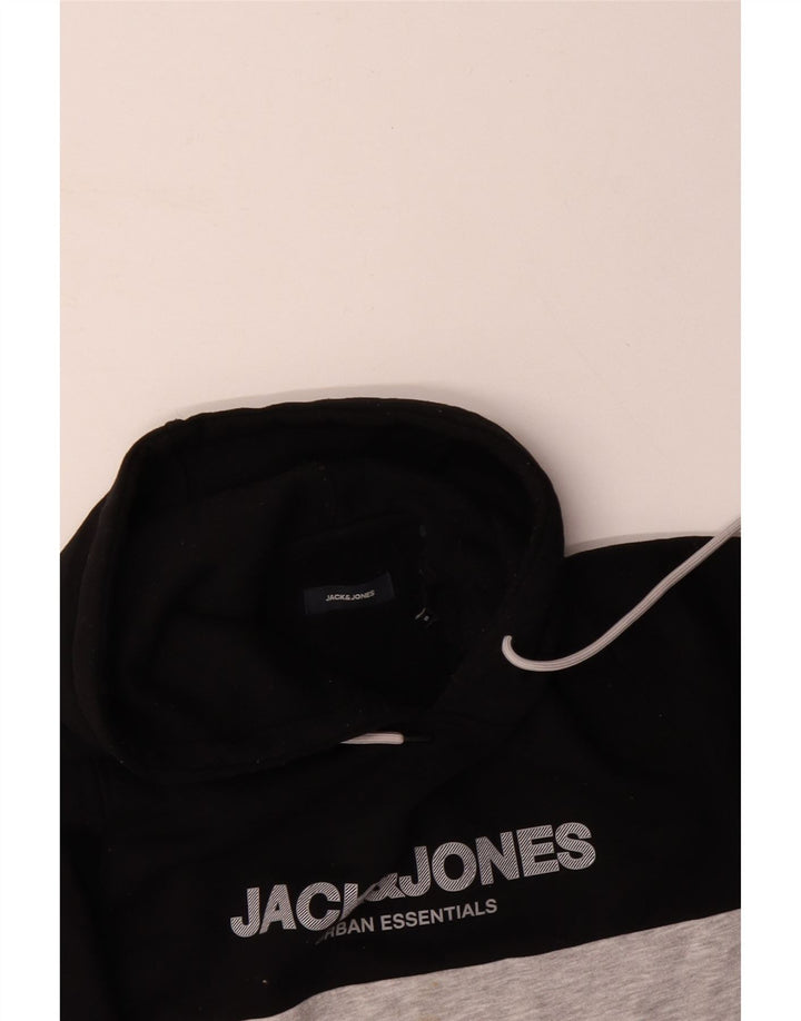 JACK & JONES Grafisk hættetrøje til mænd Small Black Colourblock Bomuld