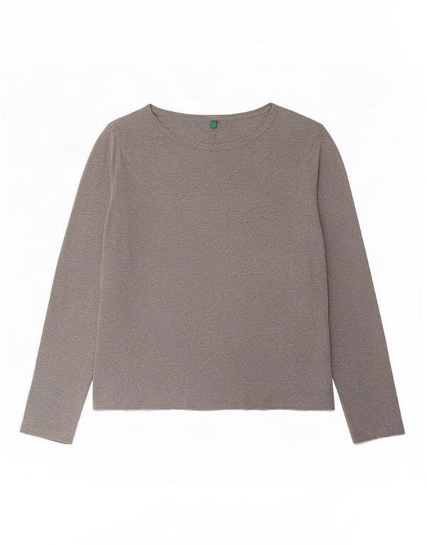 Benetton Dame Top Langærmet UK 18 XL Grå Flecked Bomuld
