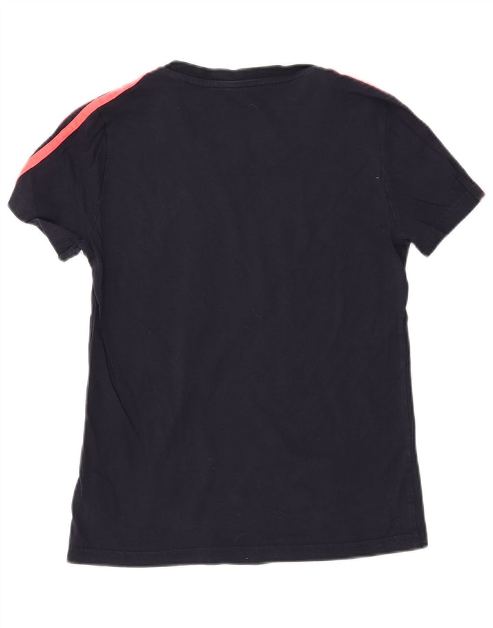 ADIDAS T-shirt top til kvinder UK 12 Mellem marineblå bomuld