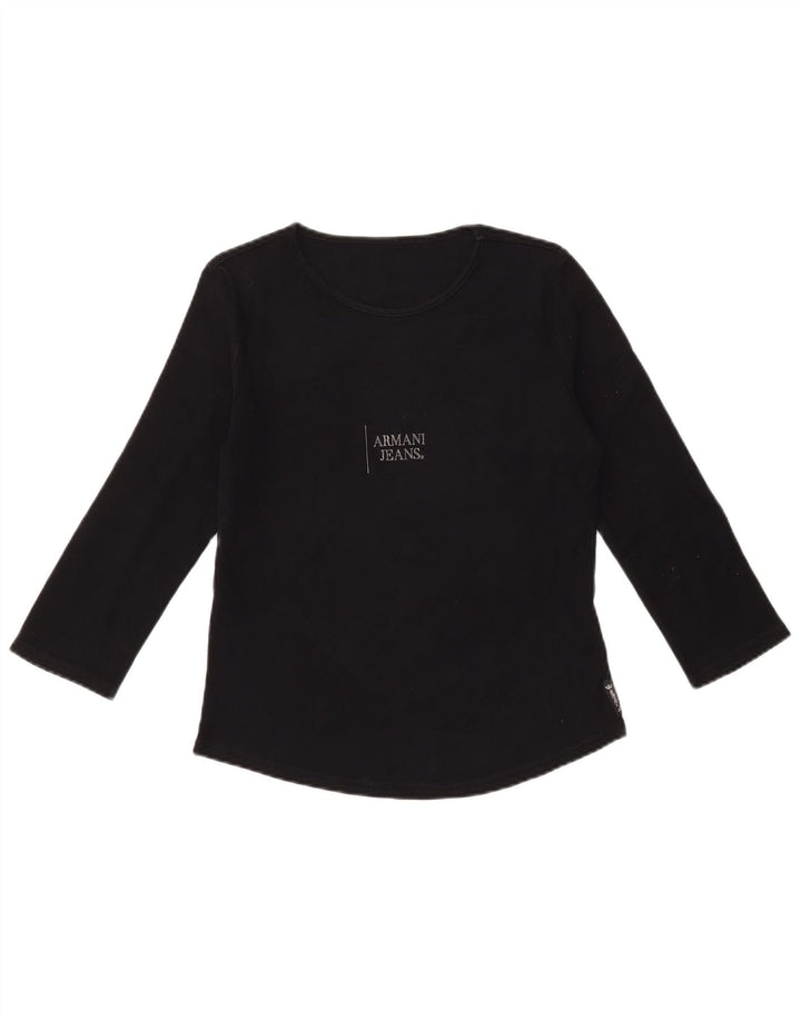 ARMANI JEANS Dame grafisk top 3/4 ærmer UK 12 medium sort bomuld