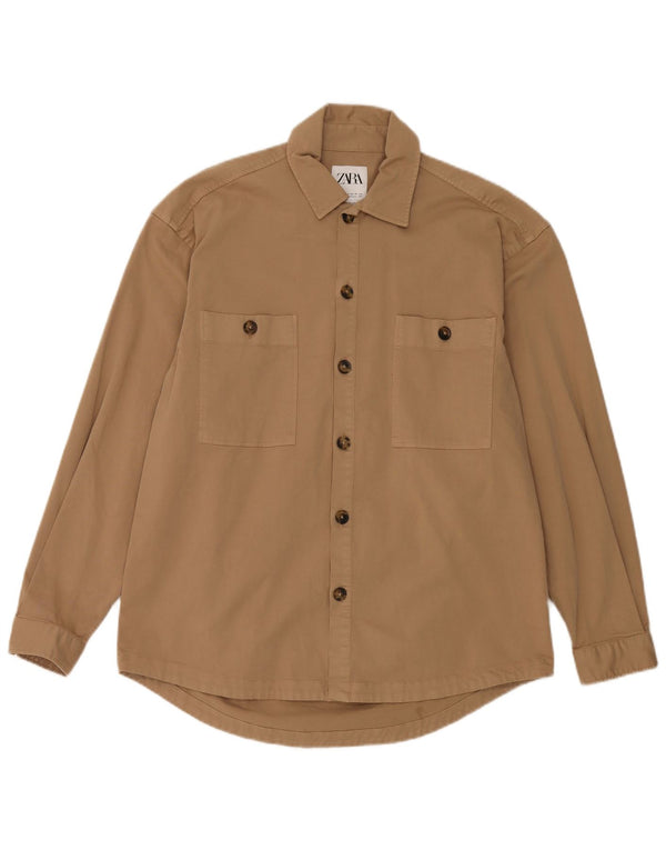 ZARA Relaxed Fit skjorte til mænd, lille beige bomuld
