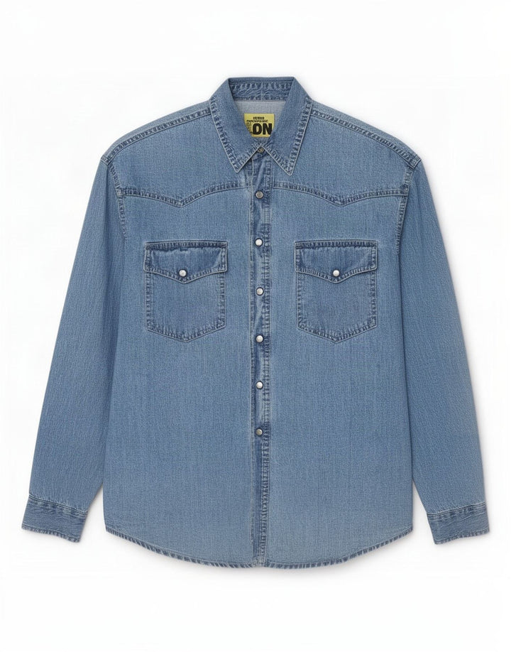 Vintage denimskjorte til mænd, stor blå bomuld