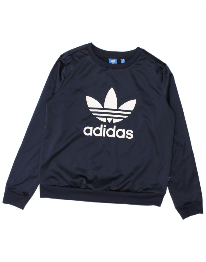 Adidas Womens Graphic Sweatshirt Jumper UK 12 Medium Navy Blue Polyester