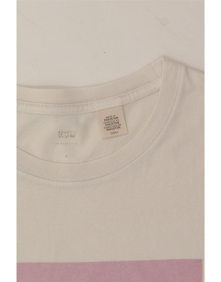 LEVI'S Womens Crop Oversized Graphic T-Shirt Top UK 10 Small White Cotton Vintage Levi's and Second-Hand Levi's from Messina Hembry 