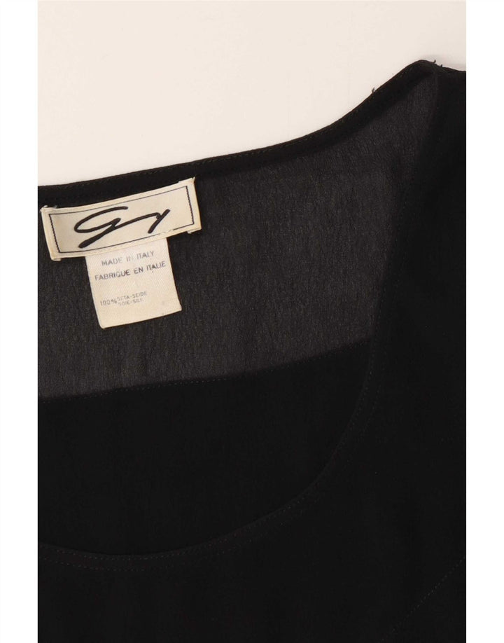 Genny Womens Crop Ærmeløs bluse Top UK 12 Medium Sort Silke