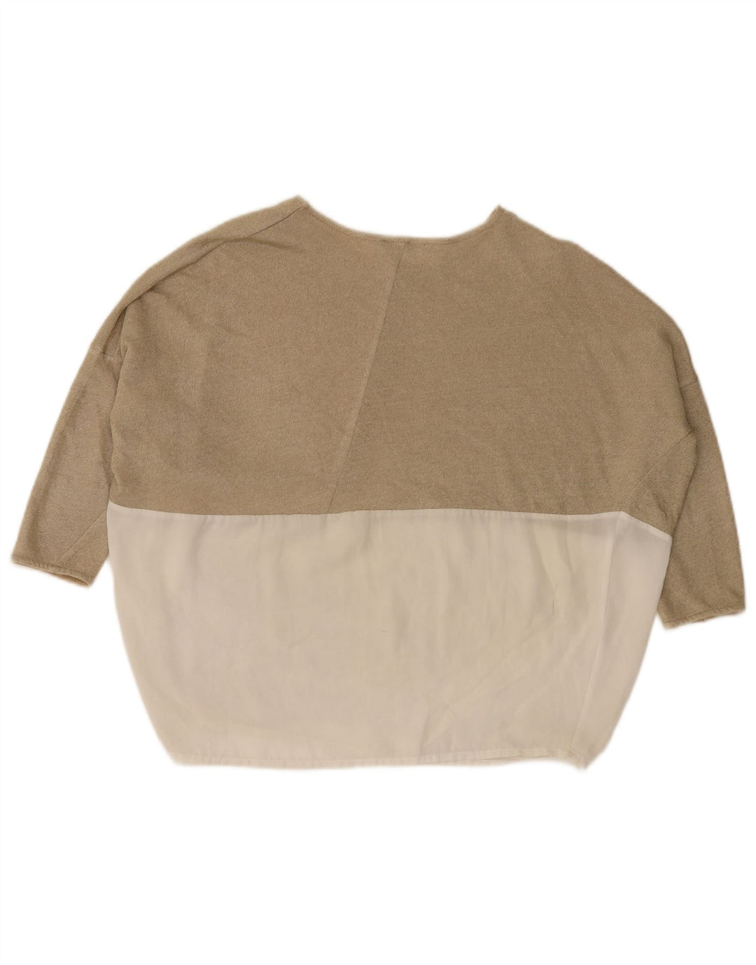 Zara Dame Oversized Top 3/4 ærme UK 10 Small Beige Colourblock