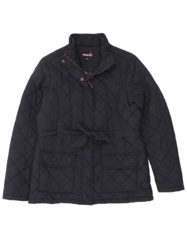 MUSTO Womens Quilted Jacket UK 14 Large Navy Blue Polyester