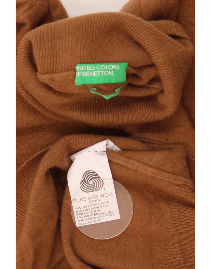 Benetton Dame Crop Roll Neck Jumper Sweater UK 12 Medium Brown