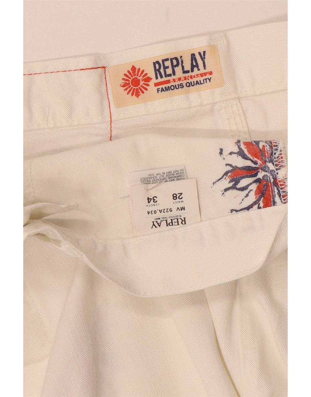 Replay Herre Straight Jeans W28 L30 Hvid Bomuld