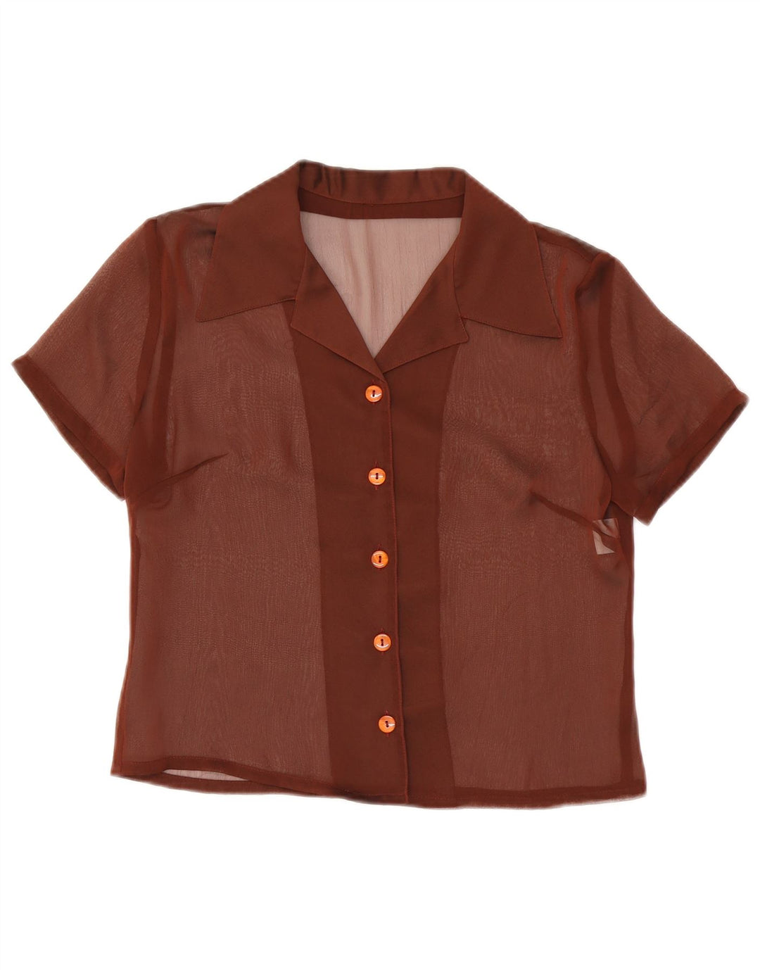 Vintage Dame Se Gennem Kortærmet Skjorte Bluse UK 12 Medium Brun
