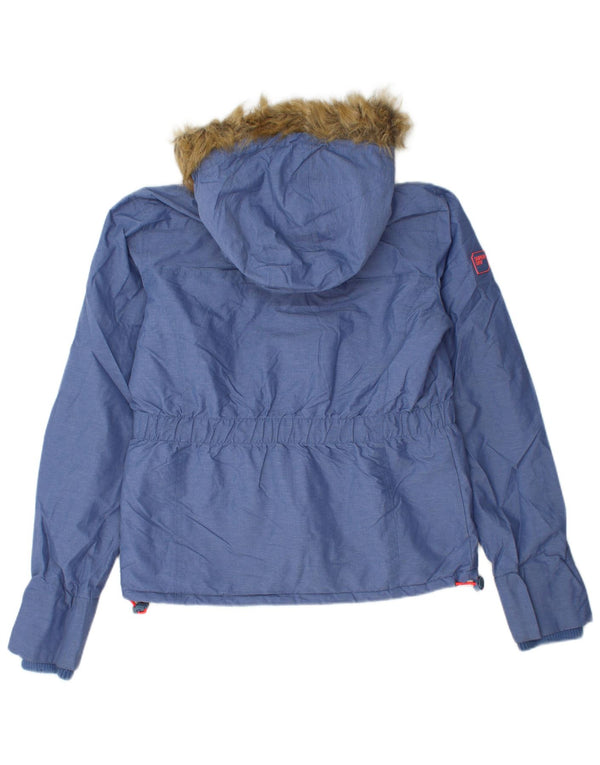 SUPERDRY Dame grafisk hættejakke UK 14 Medium Blue