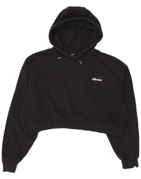 Ellesse Womens Oversized Crop Hoodie Jumper UK 10 Small Black Bomuld